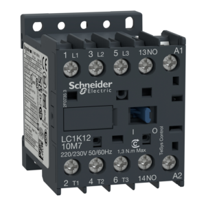 LC1K1210M7 Schneider Electric Distributor KSA TeSys K Contactor, TeSys K, 3P, AC-3/AC-3e,440V 12A, aux. 1NO, 220...230V AC coil, screw clamp terminals