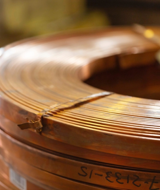 Rolls,Of,Flat,Copper,Products,Close-up.,Copper,Tape,In,Bundles.